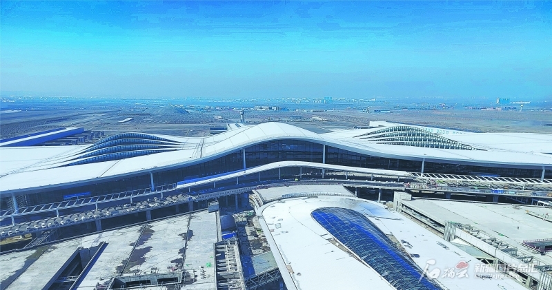 乌鲁木齐机场改扩建工程t4航站楼全景(无人机摄).