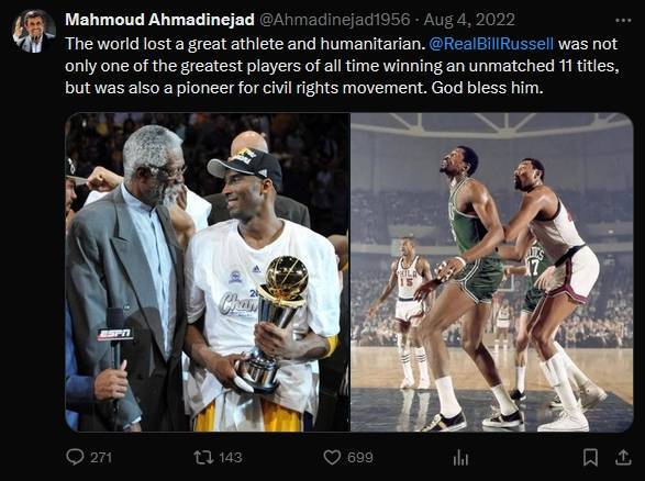 内贾德X账号的最后一条帖文发布于2022年8月