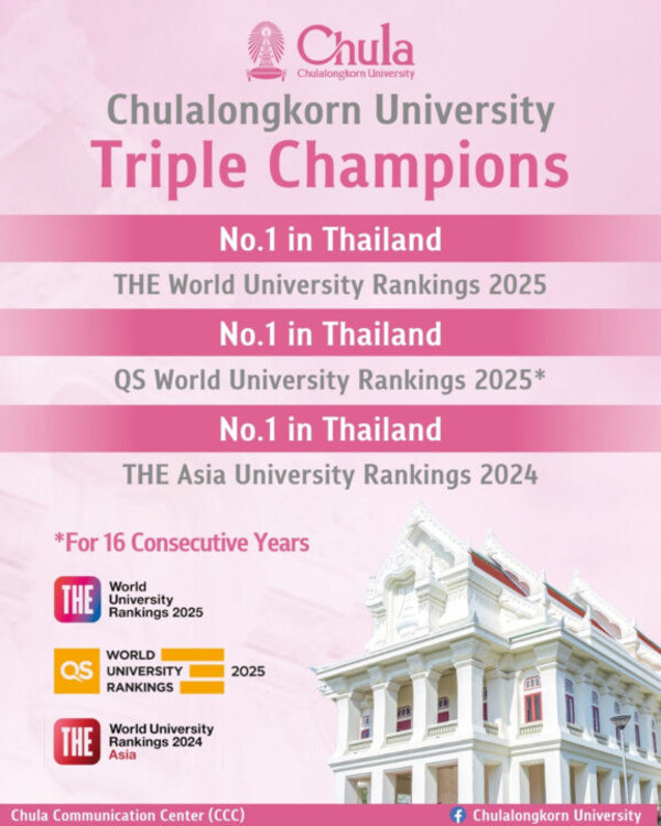 朱拉隆功大学在三大全球大学排名中位居泰国第一