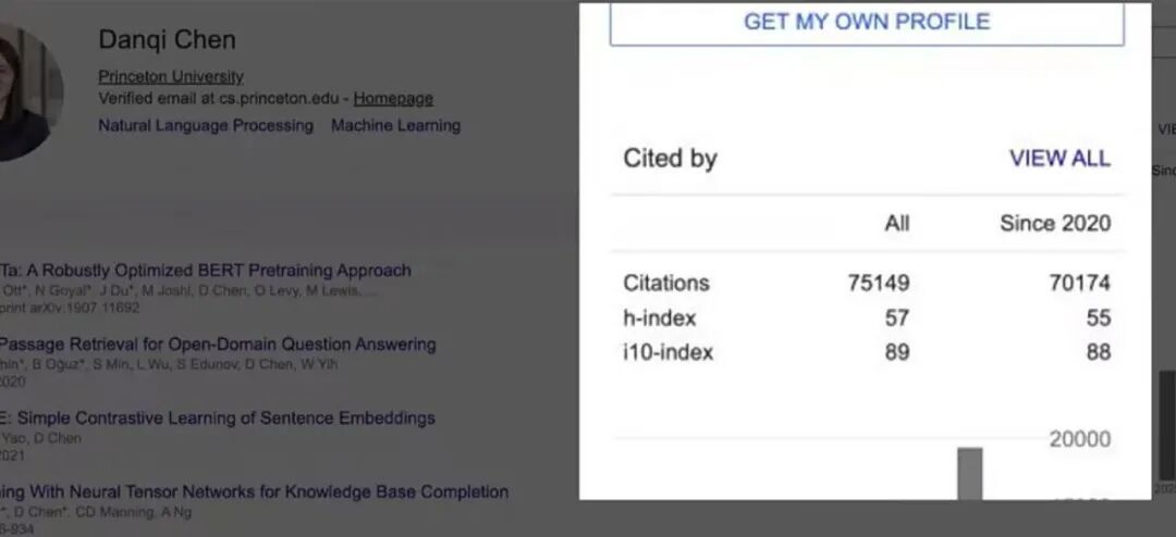 陈丹琦的论文被引用万次