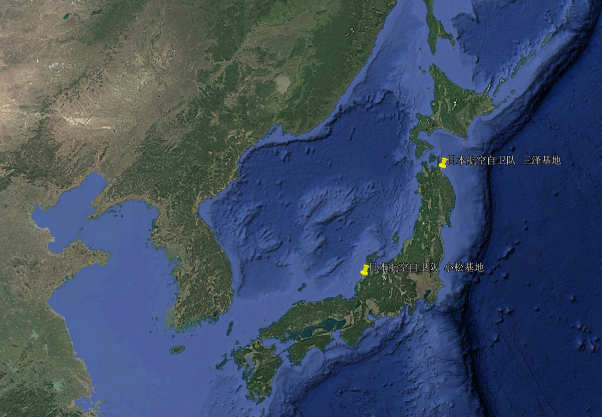 已经装备F-35A战机的三泽基地和此次新装备F-35的小松基地位置示意图