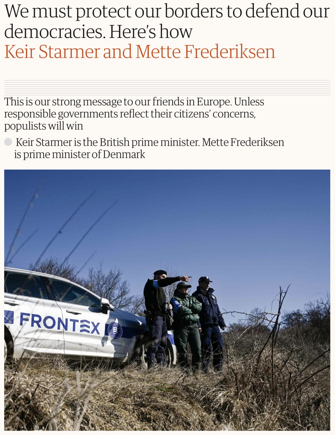 ◆斯塔默和弗雷泽里克森发表的联名文章。图源:英国《卫报》