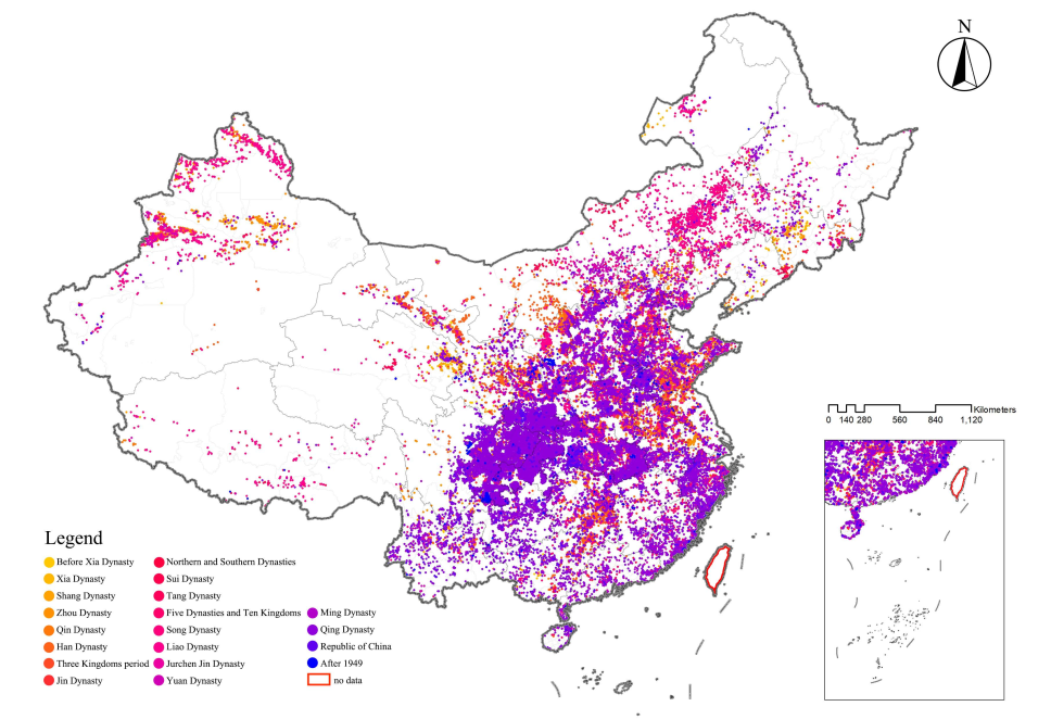 各历史时期古墓空间分布