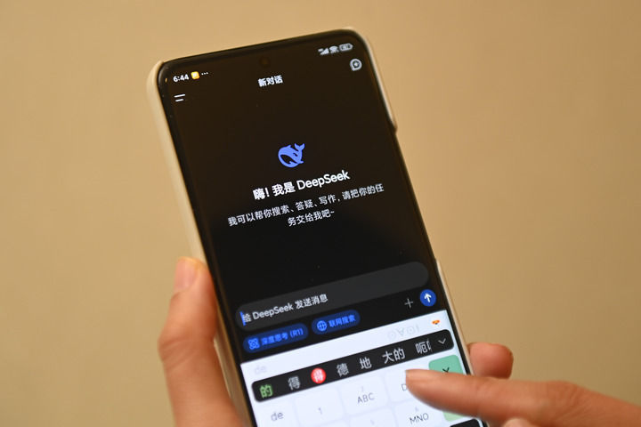 用戶在DeepSeek手機(jī)客戶端上提問（2025年2月17日攝）。新華社記者 黃宗治 攝