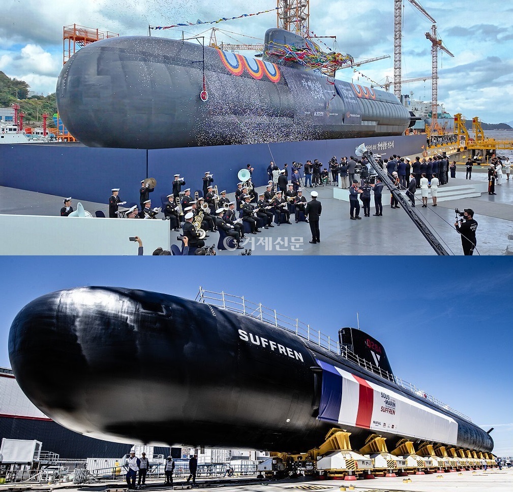 10月22日在韩华巨济工厂下水的，全长89米的“蒋英实”号，相比法国“梭鱼”级核潜艇还是短了10米