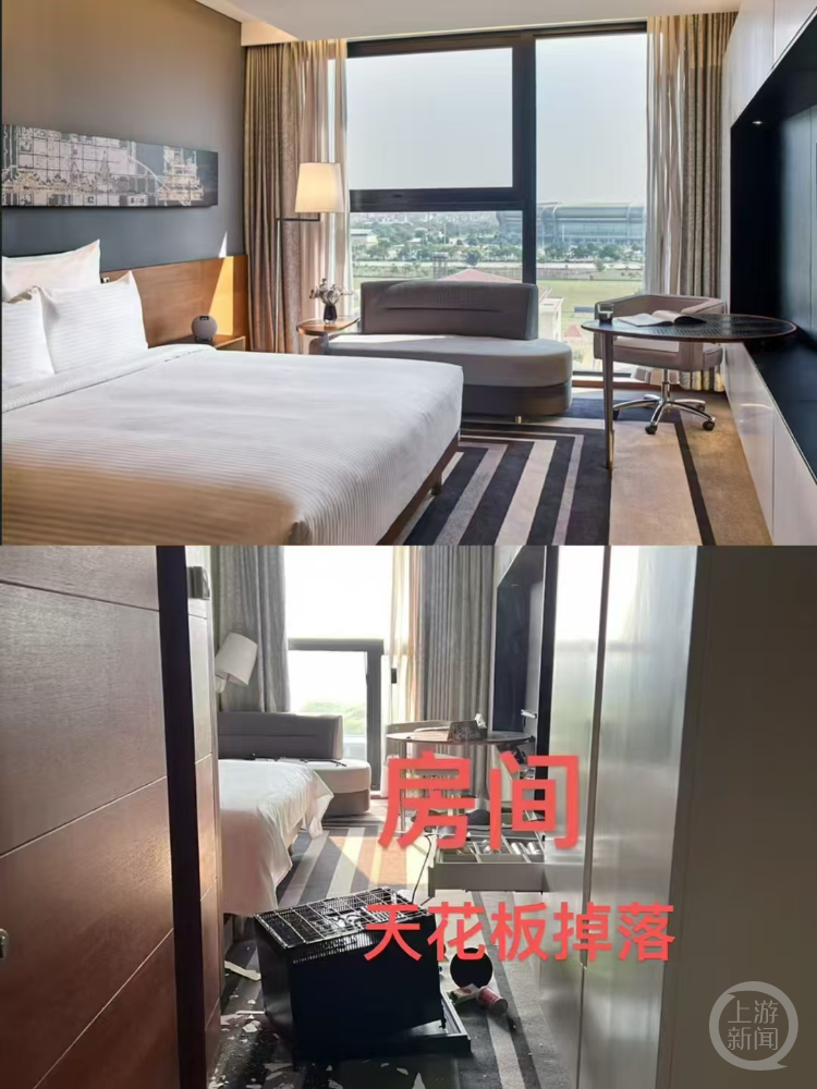 臧先生在曼德勒住的酒店房间天花板都掉下来了。受访者供图