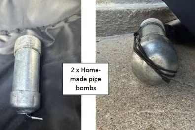 △法院公布图片:案发现场的自制管状炸弹