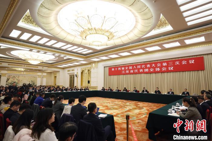 3月7日,十四届全国人大三次会议江苏代表团举行开放团组会议。 中新社记者 盛佳鹏 摄