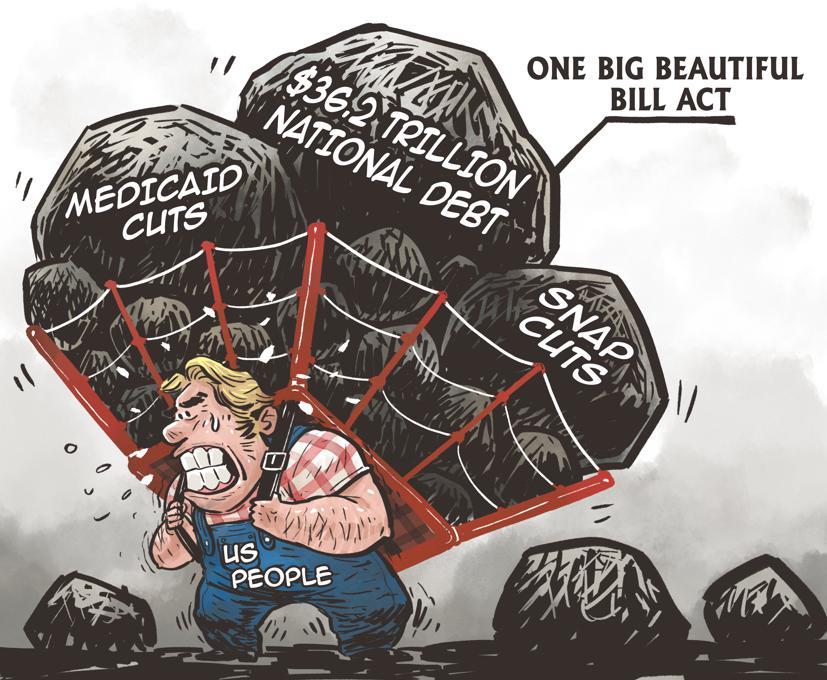 美国国内担忧“大而美”税收和支出法案将进一步加剧美国财政赤字与债务风险。（来源：中国日报 作者：蔡艨）