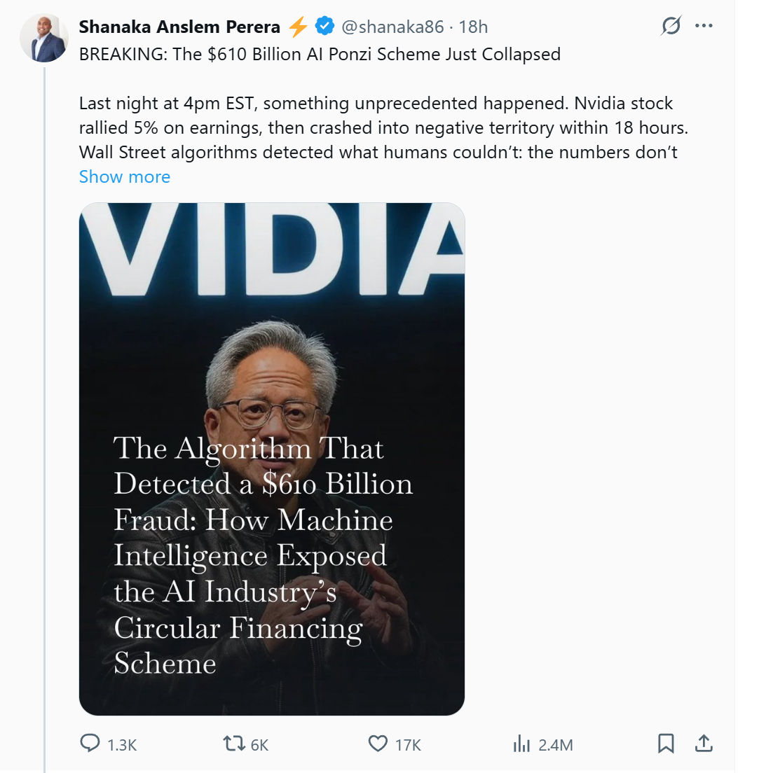 左手倒右手，“6100亿美元的AI庞氏骗局崩盘”