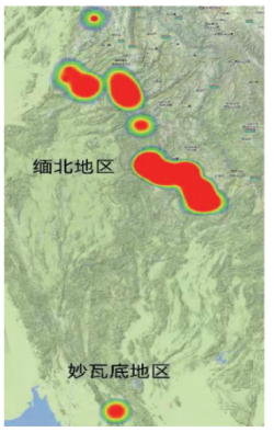 图1 2020～2021年缅甸电信网络诈骗话务窝点地理分布
