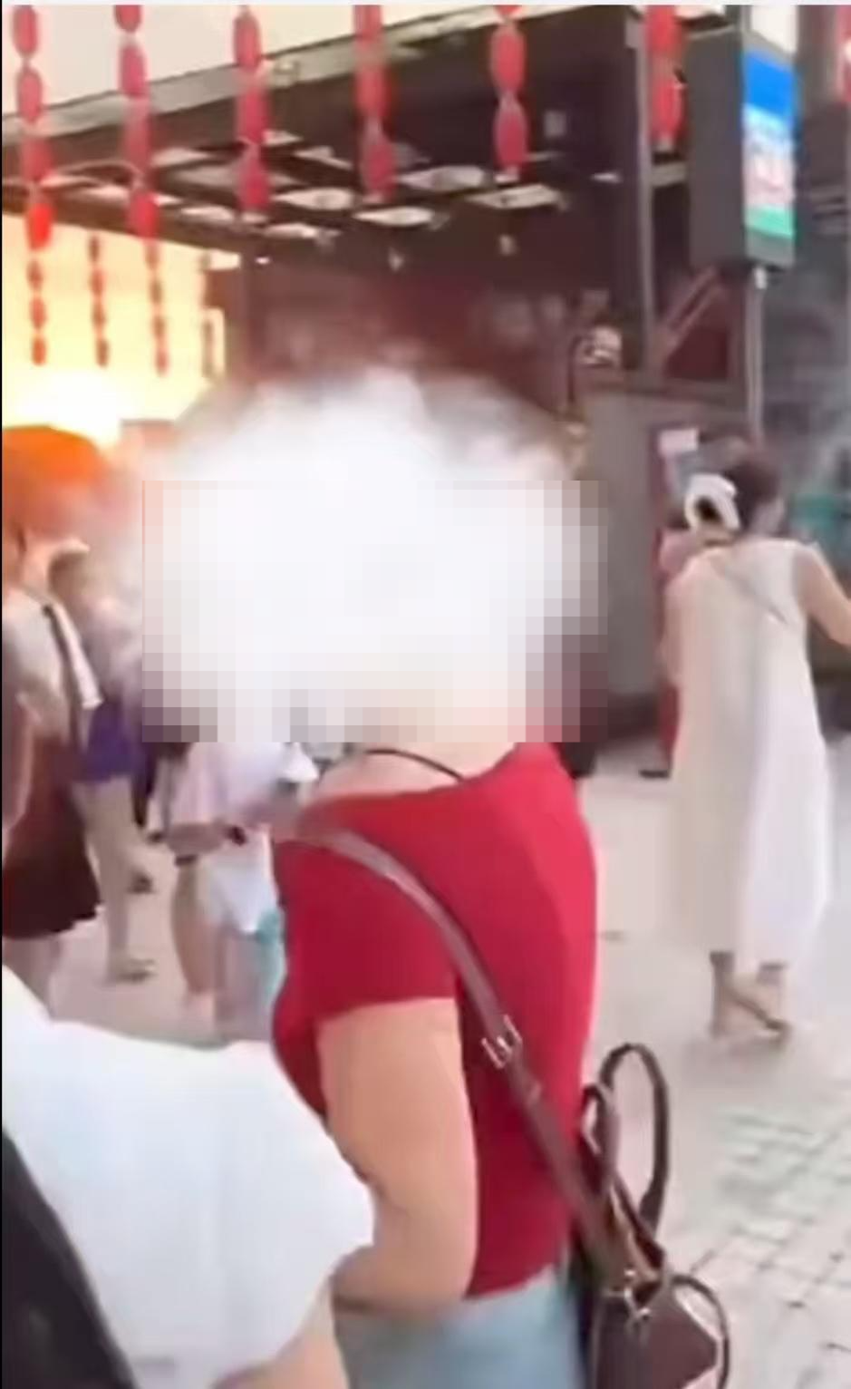 ▲红衣女子疑似强拉游客拍照 视频截图