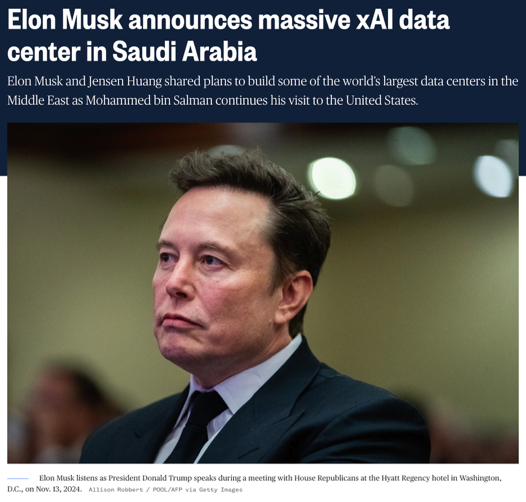 △NBC报道,马斯克周三宣布将在沙特启动一个新的数据中心项目