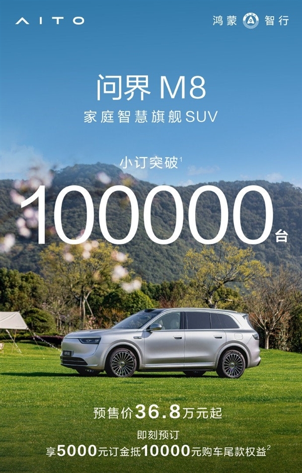 展车到店再催单!全新问界M8三天新增1万小定:已破10万台