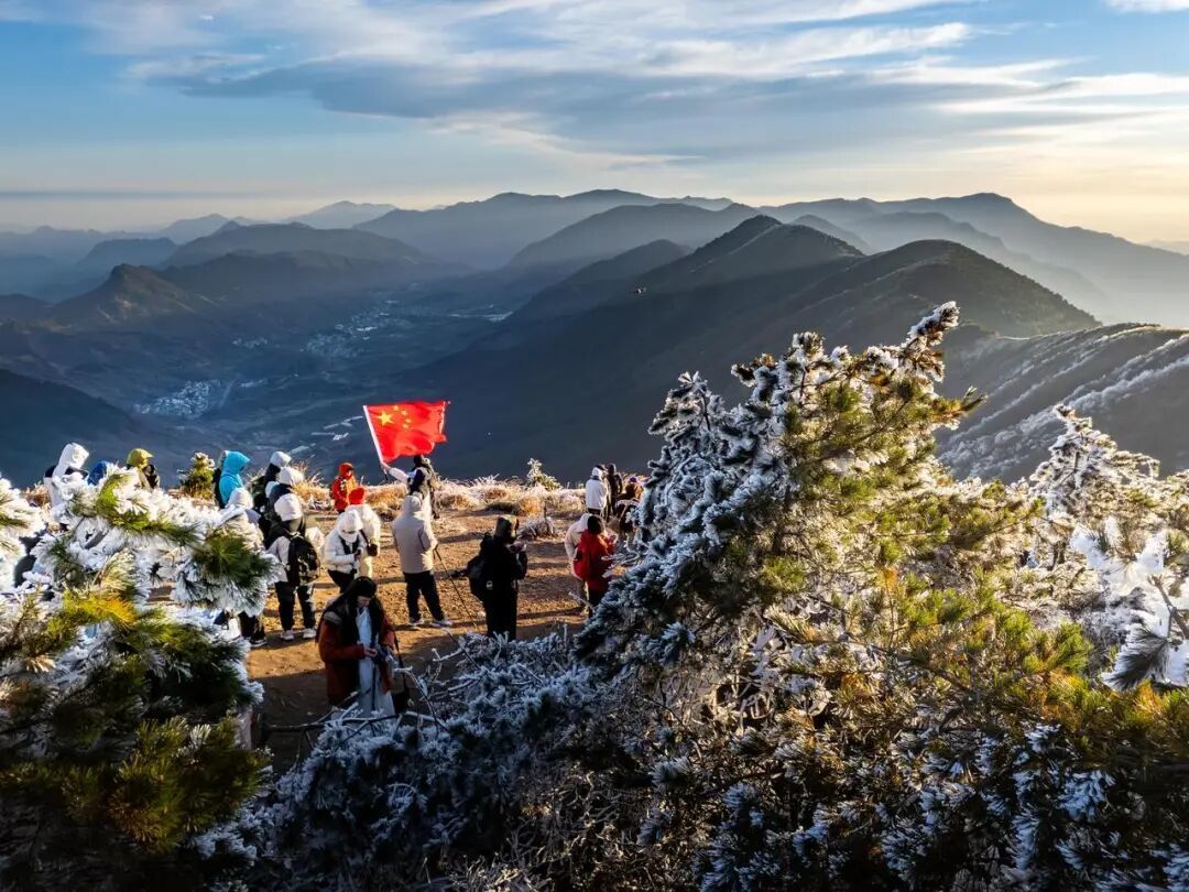 11月19日,游客在杭州臨安區太子尖欣賞霧凇美景 圖源:潮新聞客戶端
