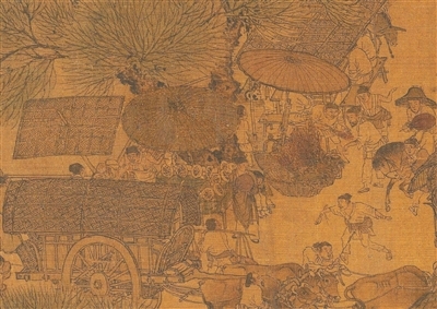 《清明上河图》中所描绘的京师街头疑似卖胡饼的摊位