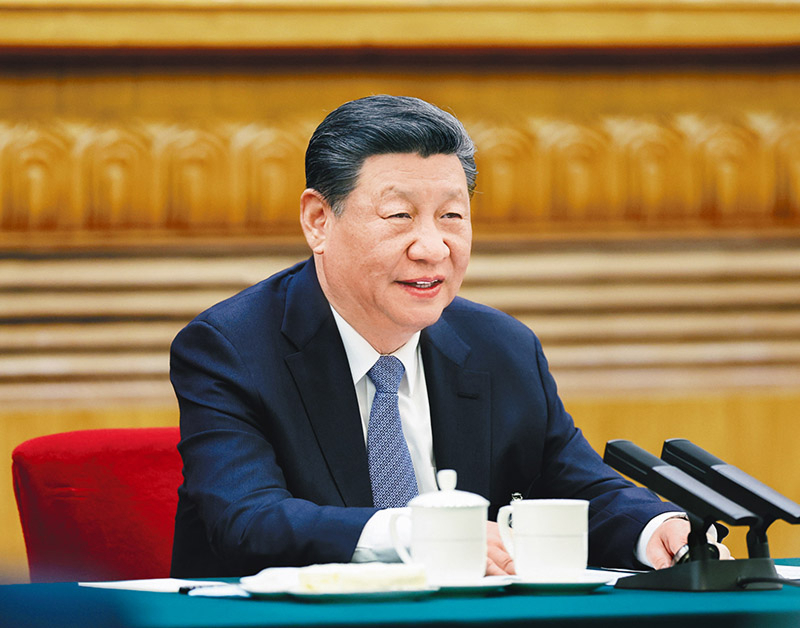 2024年3月5日,中共中央总书记、国家主席、中央军委主席习近平参加他所在的十四届全国人大二次会议江苏代表团审议。 新华社记者 鞠鹏/摄