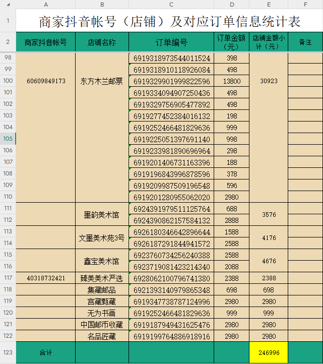 张女士提供的被骗订单汇总表格
