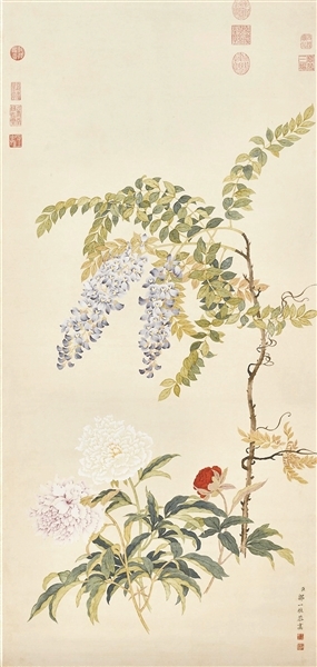 清 邹一桂《藤花芍药图》