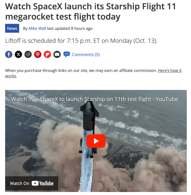 △美国知名太空新闻网站Space.com早早就推出了直播预告