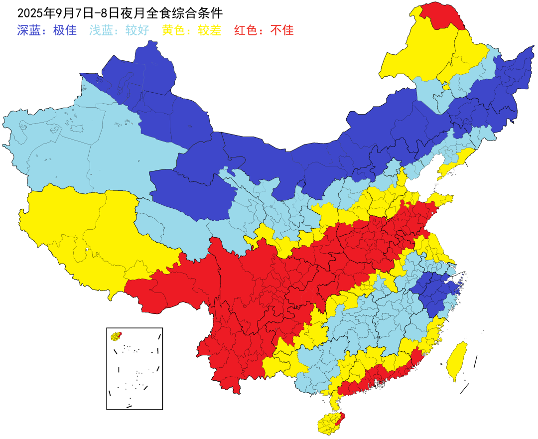 会影响你看月全食的还有天气条件,这张月全食夜天气预报地图可以参考 | 风云梦远
