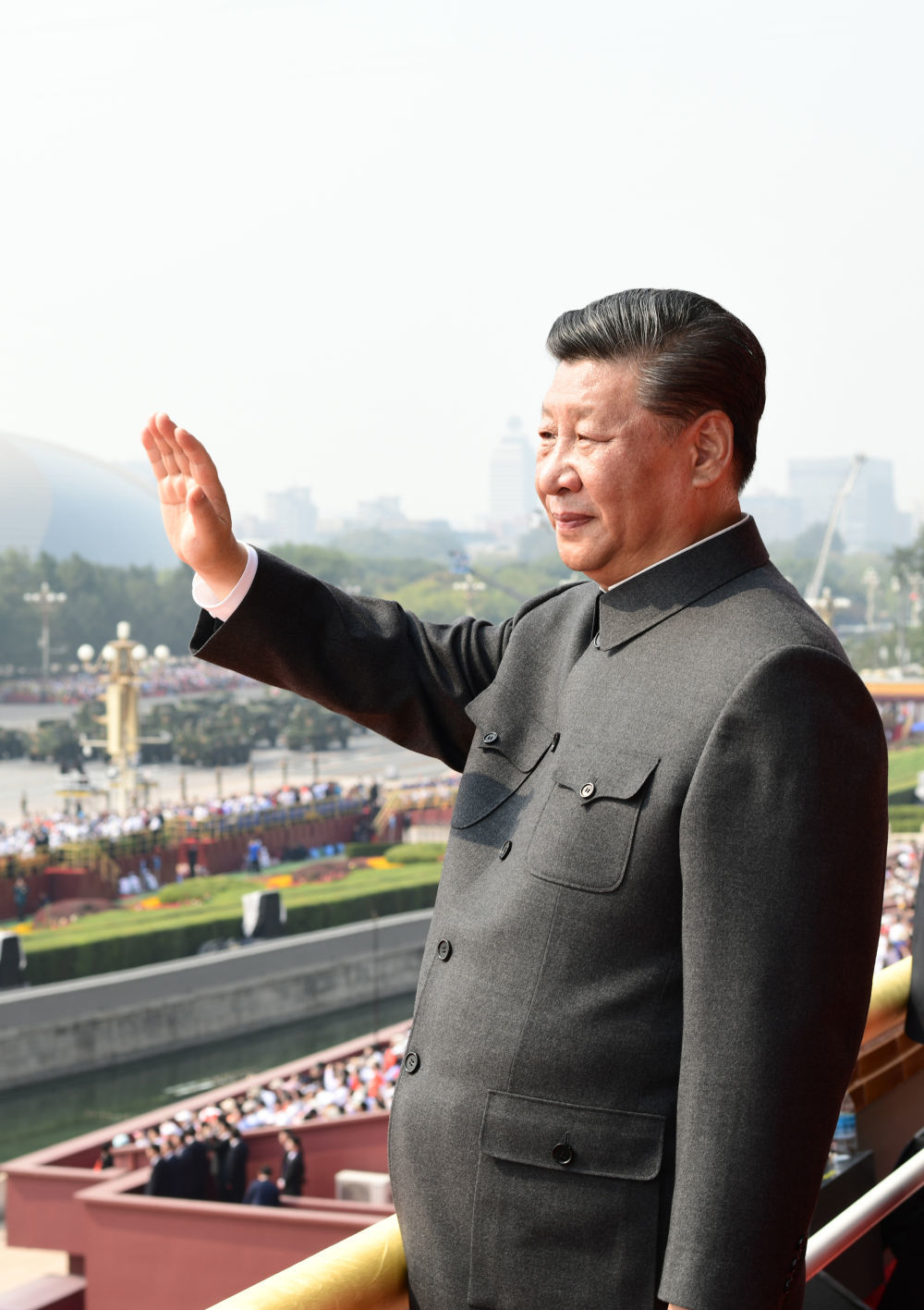 2019年10月,庆祝中华人民共和国成立70周年大会在北京天安门广场隆重举行。这是习近平总书记在天安门城楼上。新华社记者 谢环驰 摄