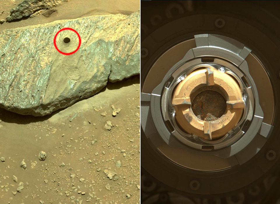毅力号火星车取样时钻的孔 NASA