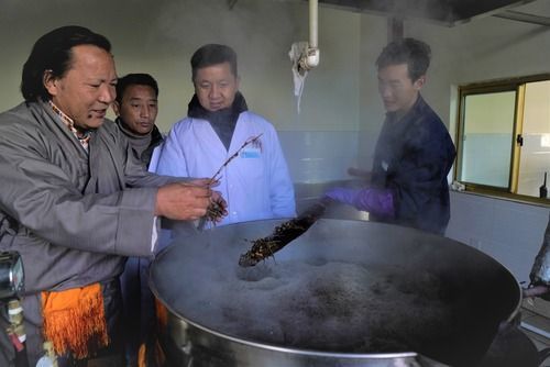 藏医药浴国家级非遗传承人明珠（左一）在西藏山南市藏医院里给徒弟们讲解藏医药浴治疗流程（2018年11月23日摄）。新华社记者普布扎西摄