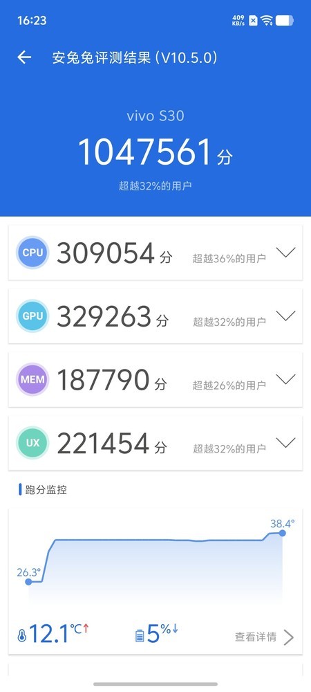 vivo S30安兔兔跑分突破百万