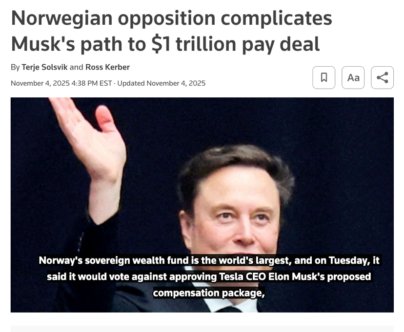 △路透社报道,挪威主权财富基金明确表示反