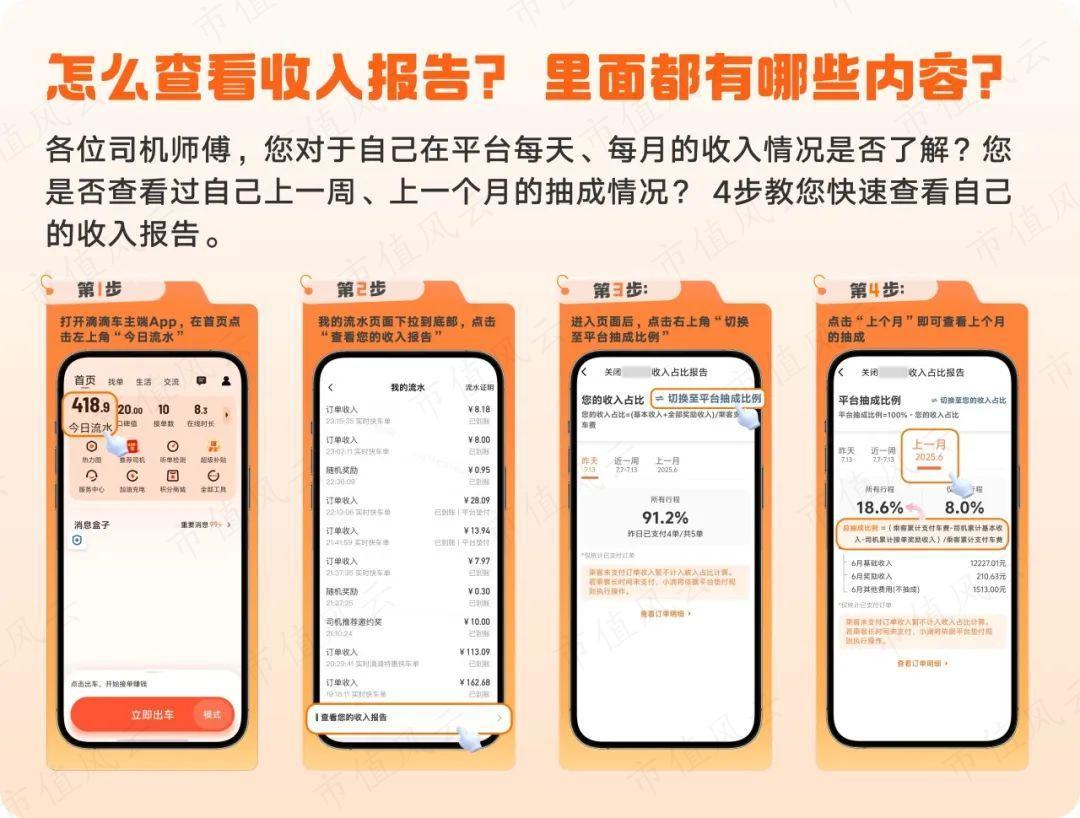 图为:滴滴司机收入报告查看指南