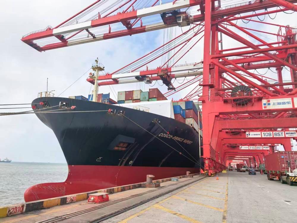 △2025年10月15日，上海洋山深水港，首批来自秘鲁钱凯港的进博会展品顺利卸货。