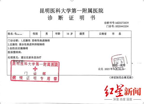 ▲诊断证明书 受访者供图