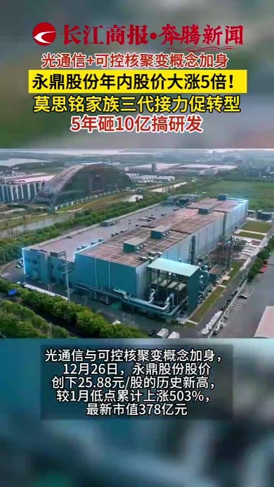 光通信+可控核聚变概念加身 永鼎股份年内股价大涨5倍！莫思铭家族三代接力促转型 5年砸10亿搞研发#永鼎股份
