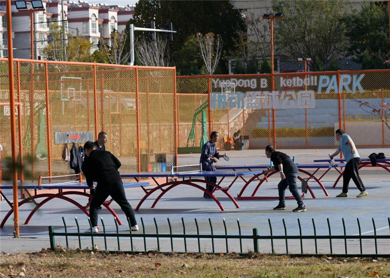 11月10日,附近居民在悦动公园打乒乓球。徐少立摄