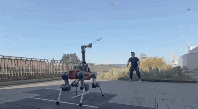 机器狗能当羽毛球搭子了!仅靠强化学习从0自学,还涌现出类人回位行为 | Science子刊