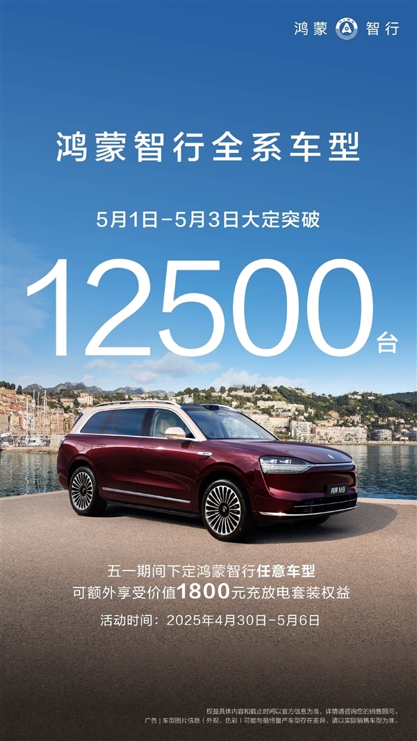 假期战神!鸿蒙智行五一5天大定超2.2万台:同比翻倍