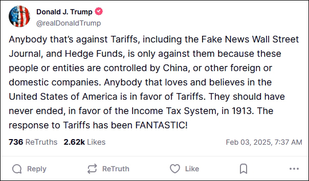 特朗普帖文 Truth Social截图