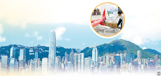 图①：香港特区政府举办的低空经济“监管沙盒”启动礼上展示的无人机。　