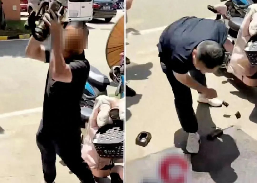记者机器被砸坏。图/社交媒体