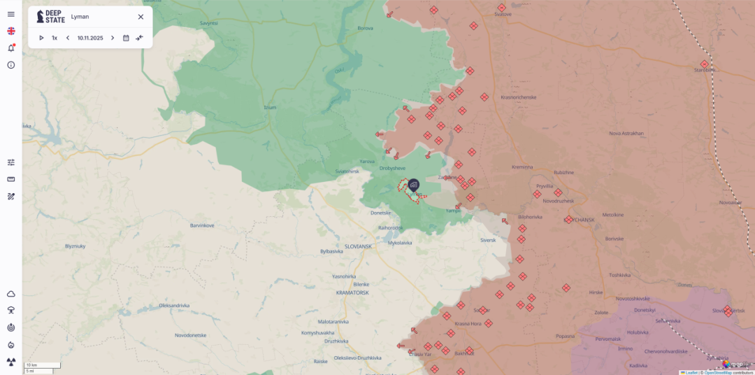 开源情报地图DeepState 11月10日的图像截图。