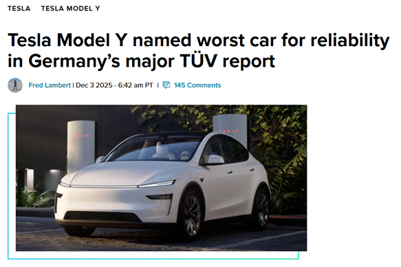 特斯拉Model Y可靠性最差！德国人说的