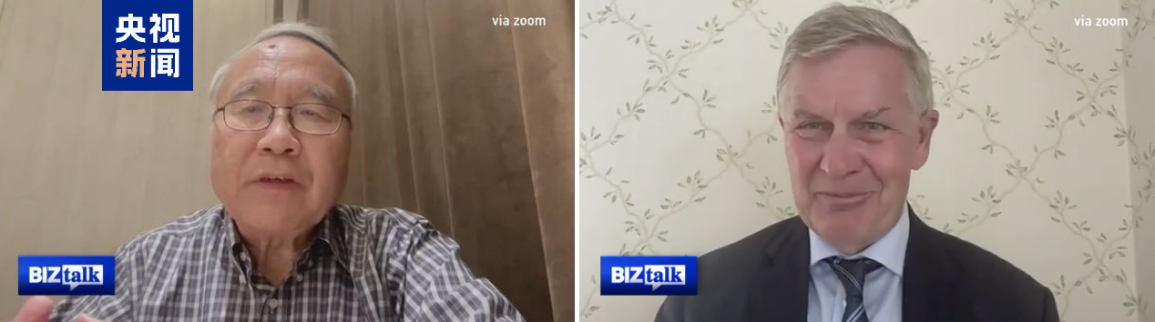 △世界银行前副行长、新开发银行前副行长祝宪（左） 联合国前副秘书长埃里克&middot;索尔海姆（右）