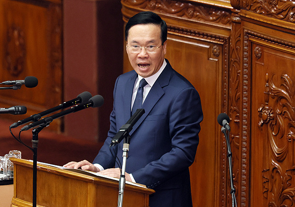 2023年11月,时任越南国家主席的武文赏在日本国会发表讲话。 视觉中国
