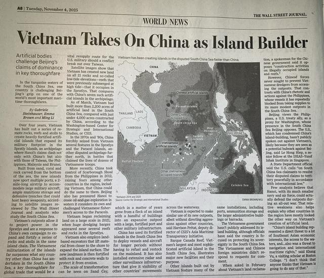 美媒:越南正加快填岛挑战中国