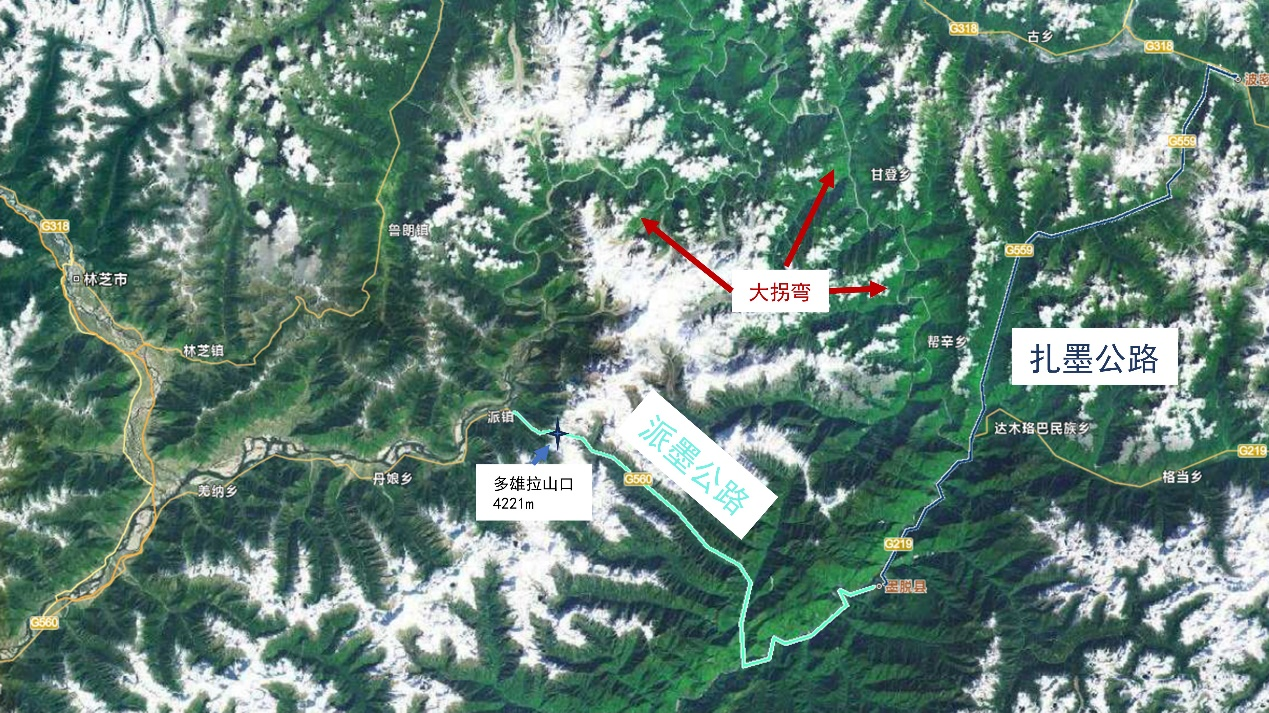 魄力超绝的派墨公路(添加标记自中国自然资源部天地图,审图号:GS(2025)1508号)