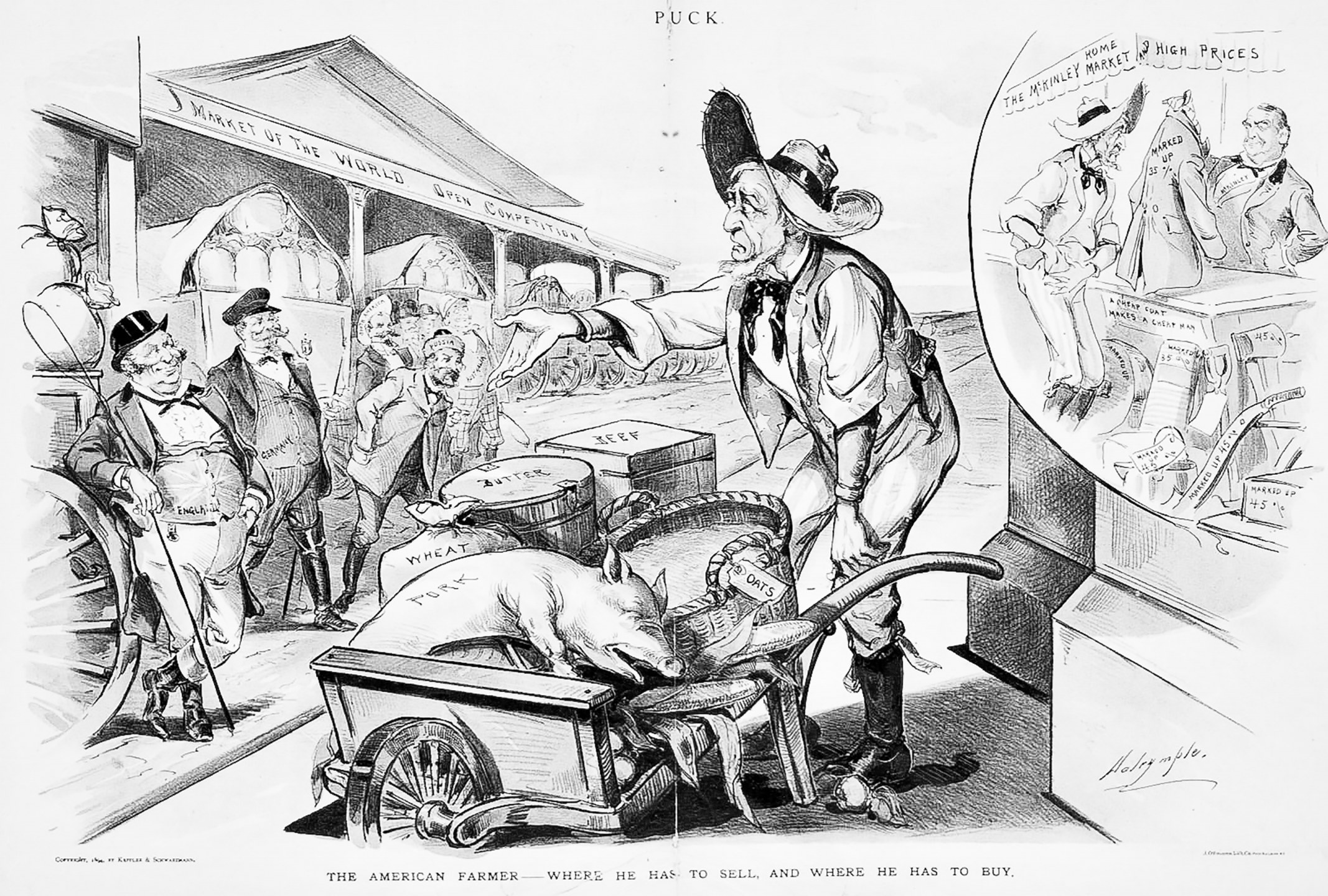 1894年绘制的一幅漫画，表现美国“谷贱伤农”。