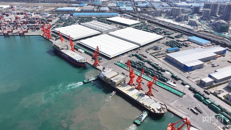 航拍山东港口青岛港全流程自动化纸浆码头（央广网记者 唐磊 摄）