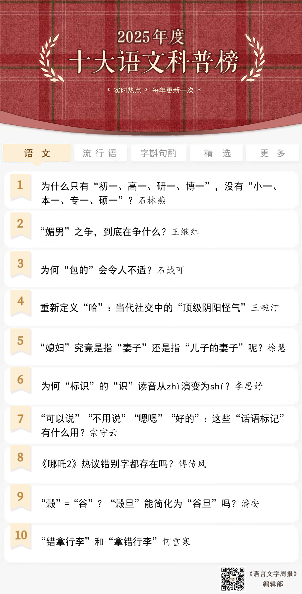 2025“十大语文科普榜”