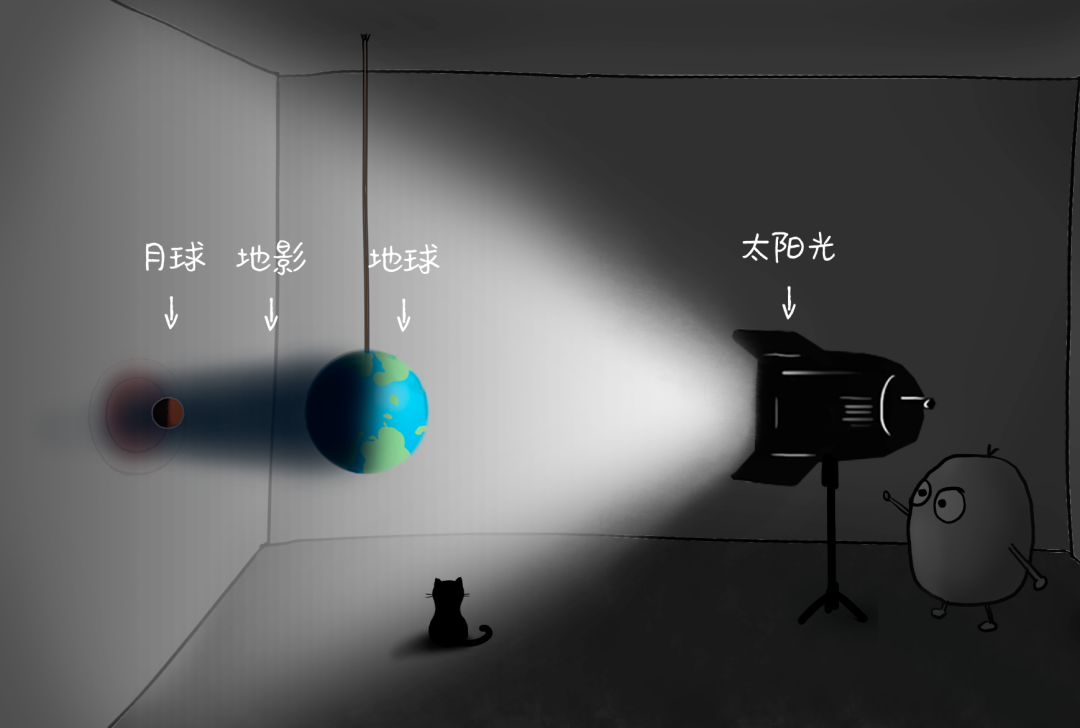 你可以像图中这样,在家里亲自实验“月食”的形成